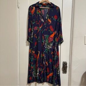ZARA - oversized flower and bird print dress